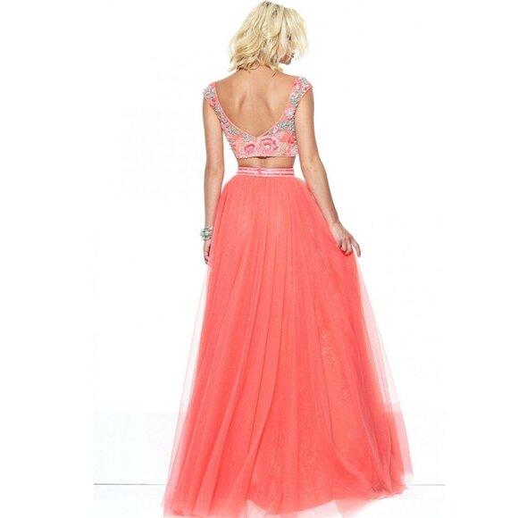 Sherri Hill Yellow Dress Two Piece Yellow Crop Top Tulle Skirt Embellished Sz 6 - Picture 8 of 8